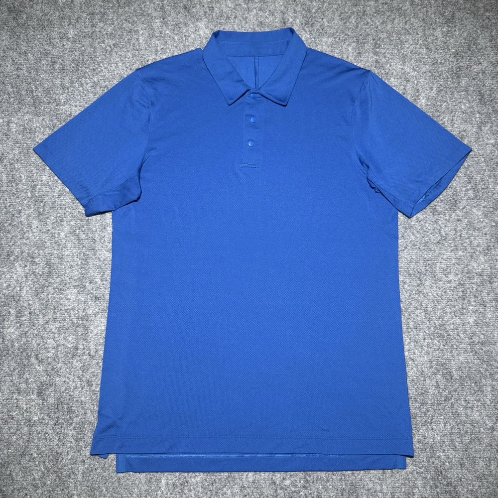 Lululemon Snap Front Performance Polo Men Medium Cobalt Blue Short Sleeve Golf